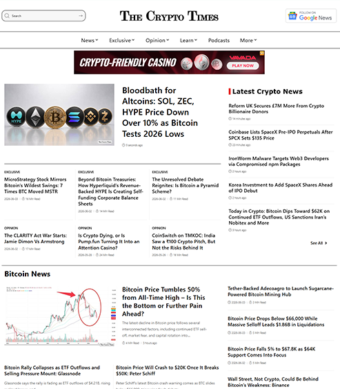 CryptoTimes Website Screenshot